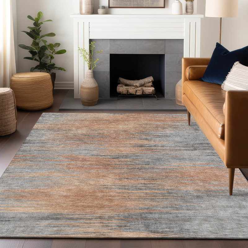 Premium Machine Washable Prisco Salmon Rug, Rectangle 3' x 5'