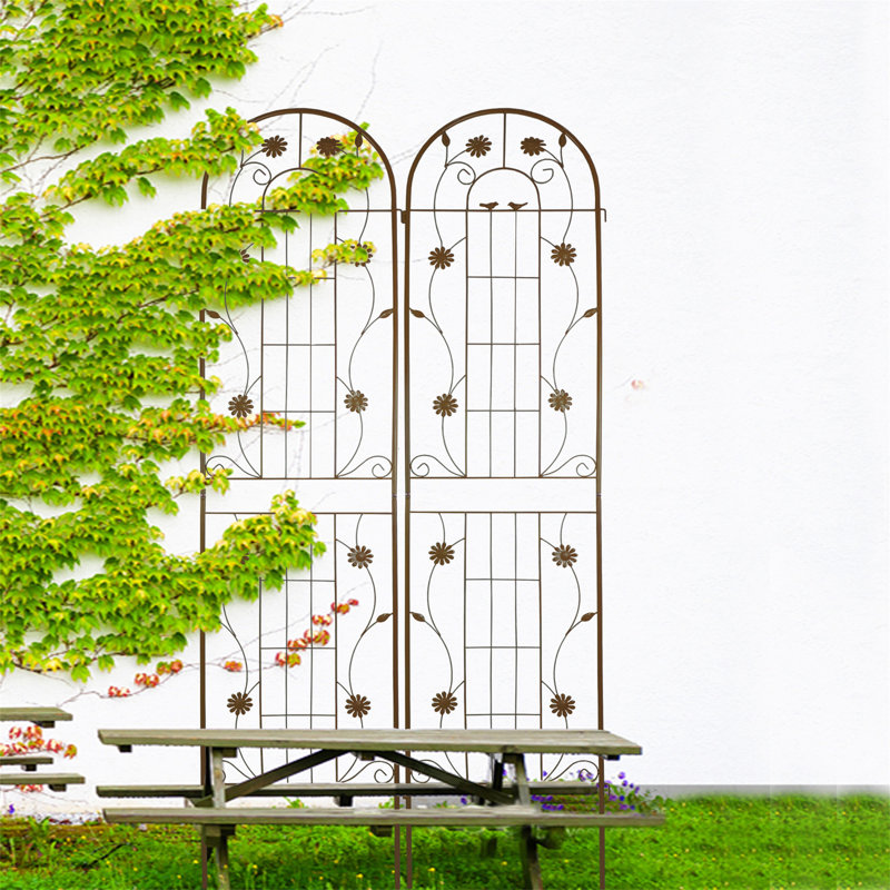 Ensemble de 2 treillis de jardin en métal 86,7 "x 19,7" antirouille pour plantes grimpantes Support de fleurs extérieur brun