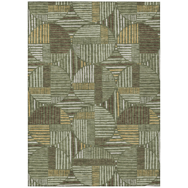 Machine Washable Indoor/Outdoor Chantille ACN2700 Geometric Rug, Olive, 9' x 12'
