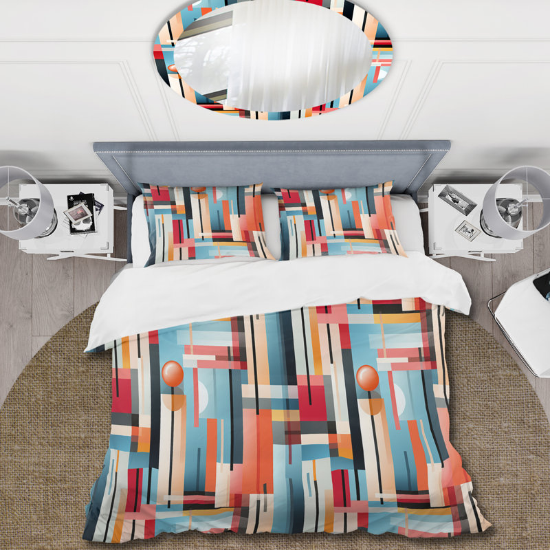 Ensemble de housse de couette en microfibre bleu / orange Urban Chic, Housse de couette pour grand lit et 2 taies décor