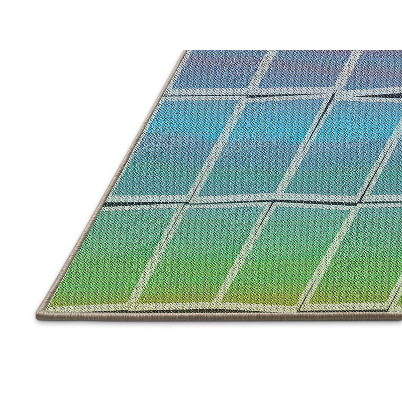 Tapis orange/bleu/zone jaune à motifs, Rectangle 4 pi x 6 pi