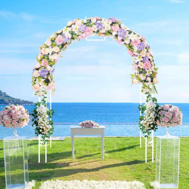 98.5“ H Metal Arch Garden Arbour In White, White