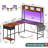55 Inch L Shaped Desk With Power Outlet And Led Lights,Corner Gaming Desk With Storage Shelf,Computer Desk L Shape For Home Office-365951251
