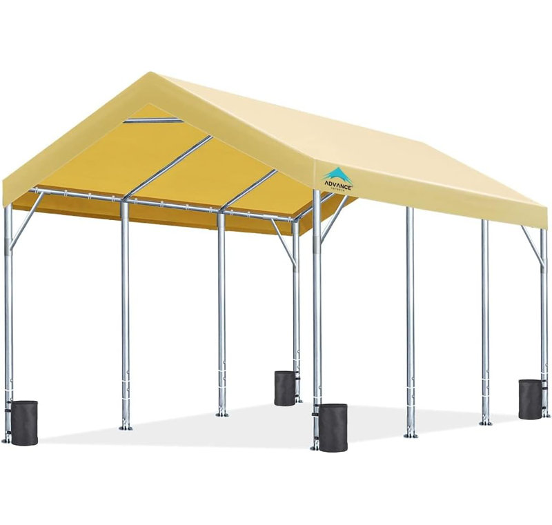Abri d'auto 12 pi x 20 pi avec hauteur réglable de 9,5 pi à 11 pi Advance OutdOor, 11 pi x 12 pi x 12 pi, Beige