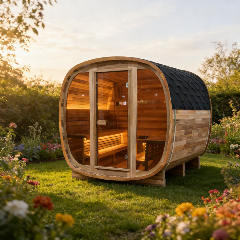 Sansheng® 6 Person Premium Spliced Red Cedar Outdoor Sauna Room With Tinted Glass Door