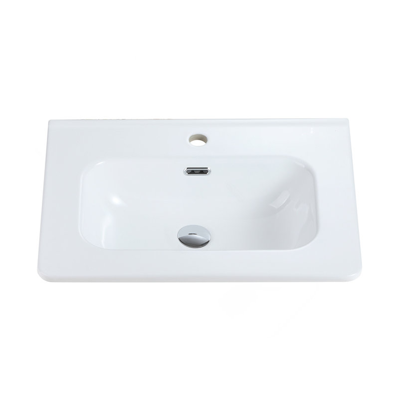 Integrated Glossy White Ceramic Basin, Drain And Faucet Not Included, 24"