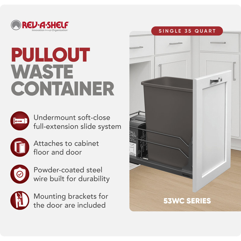 Rev-A-Shelf Pullout Kitchen Trash Can 35 qt. with Soft-close, Orion Gray