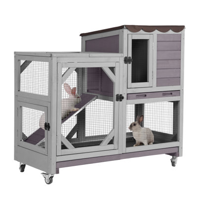 Cage à lapin pour l'extérieur avec cage à lapins, 2 cages en bois avec 2 plateaux coulissants plus profonds