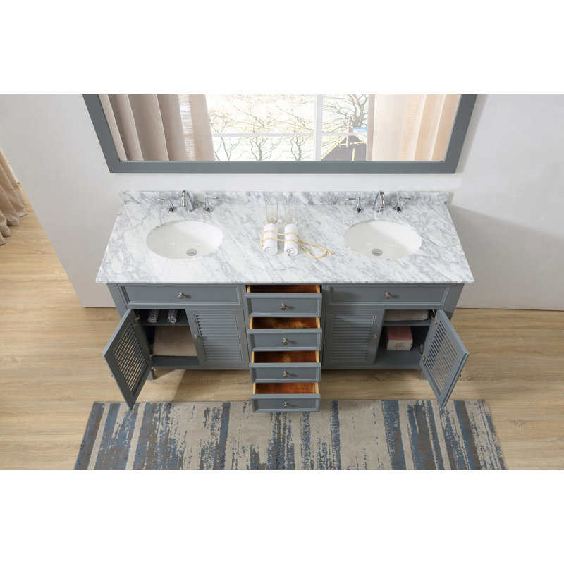 Ensemble de meuble-lavabo double 70 po Glover, Marbre de Carrare blanc, Gris