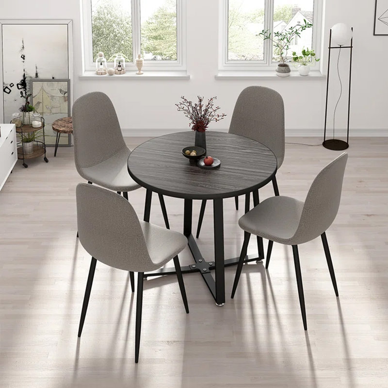 Aleida Round Metal Base Dining Table, Grey