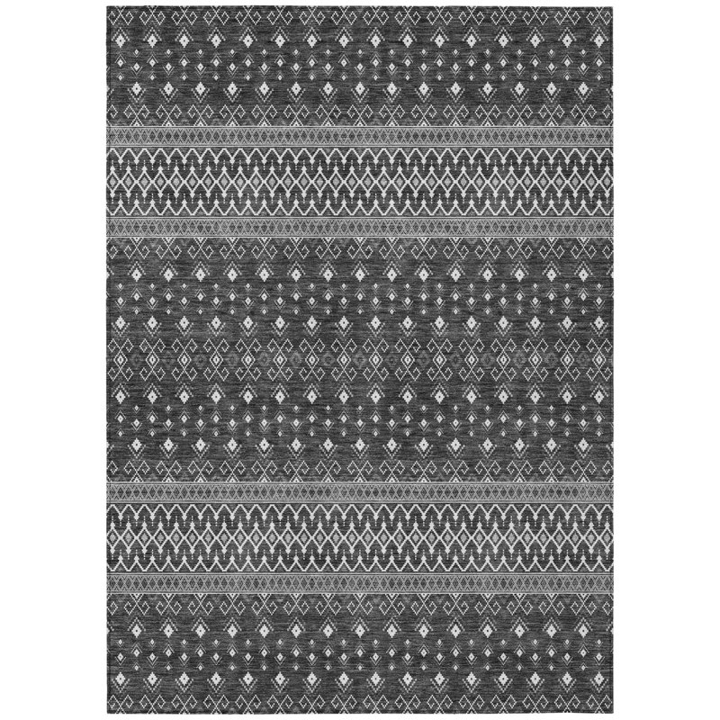 Tapis intérieur lavable 9 pi x 12 pi gris argenté et gris anthracite Tribal