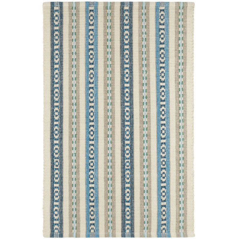 Tapis en coton tissé à la main Long Slade Indigo, Rectangle 9 pi 6 po x 13 pi 6 po