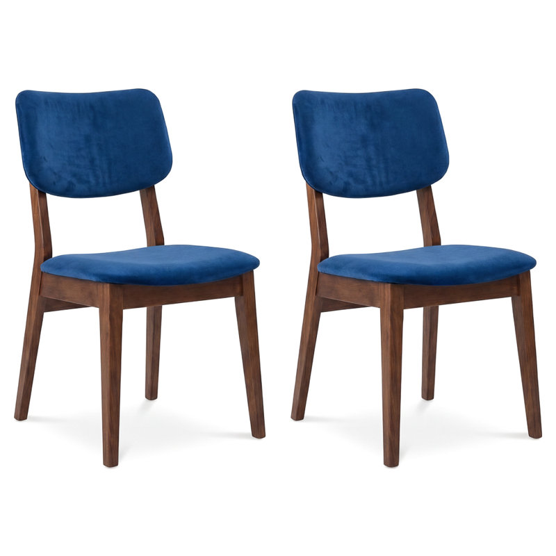 Chaise d'appoint rembourrée en bois massif Avra, Blue Velvet