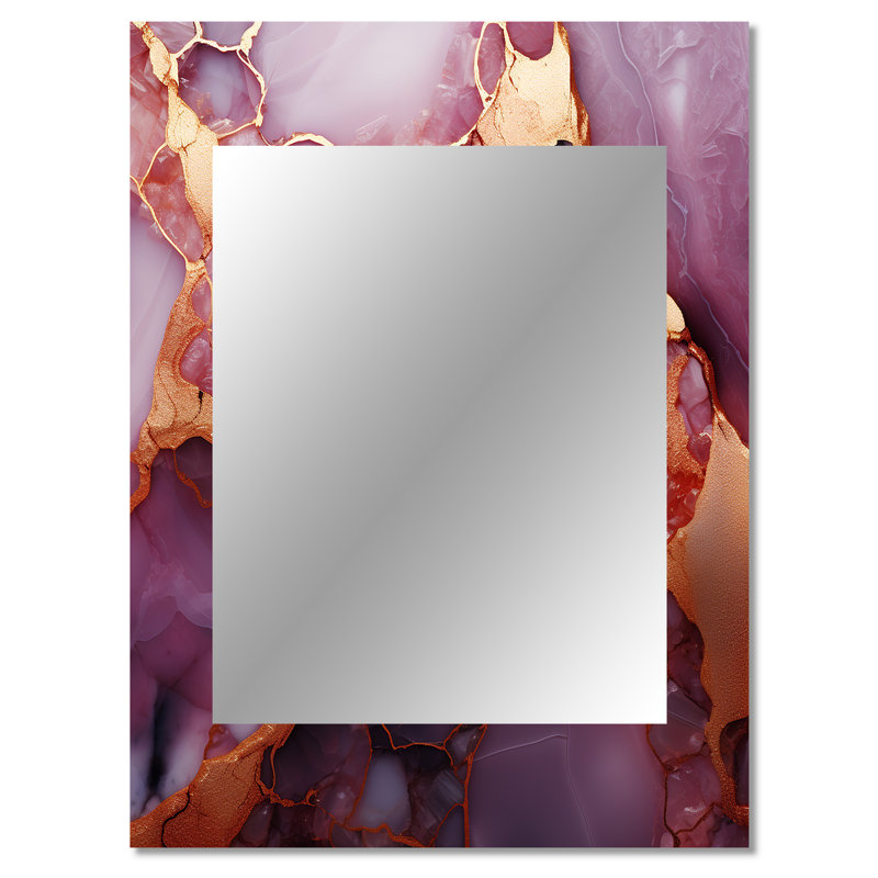 Or et marbre rose Essence III - miroir en marbre, miroir mural décoratif moderne, impression d'art en métal, 40 po x 30 po