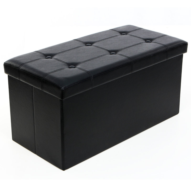 Repose-pieds de rangement rectangulaire en similicuir Carden, Similicuir noir
