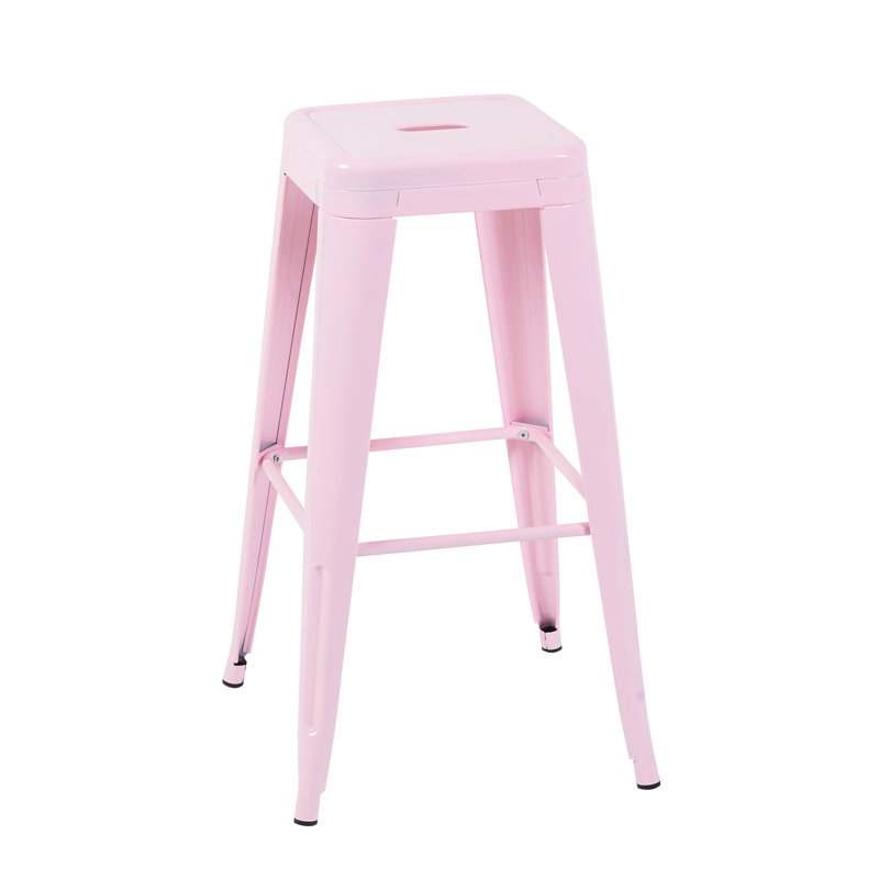 Tabourets de bar en métal rose sans dossier, hauteur de comptoir 76 cm (lot de 4), pour îlot de cuisine ou salle à manger - Matériau imperméable, montage facile, gain de place, installation rapide, design