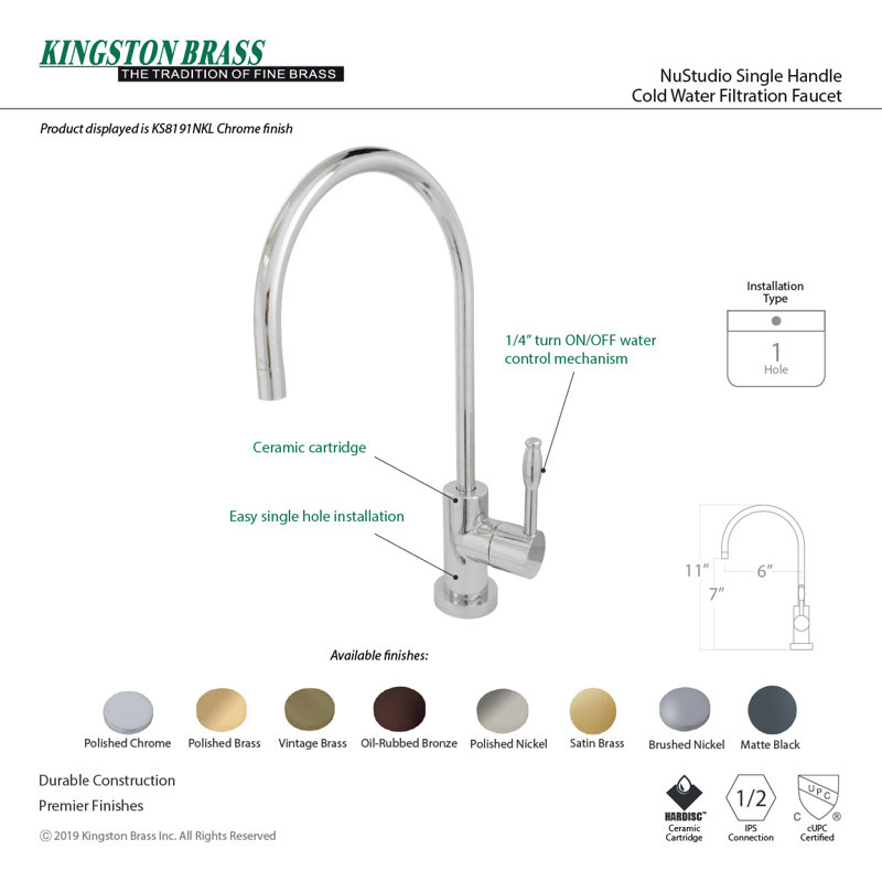 Robinet de filtration d'eau 1 trou à fixation sur le comptoir Kingston Brass
