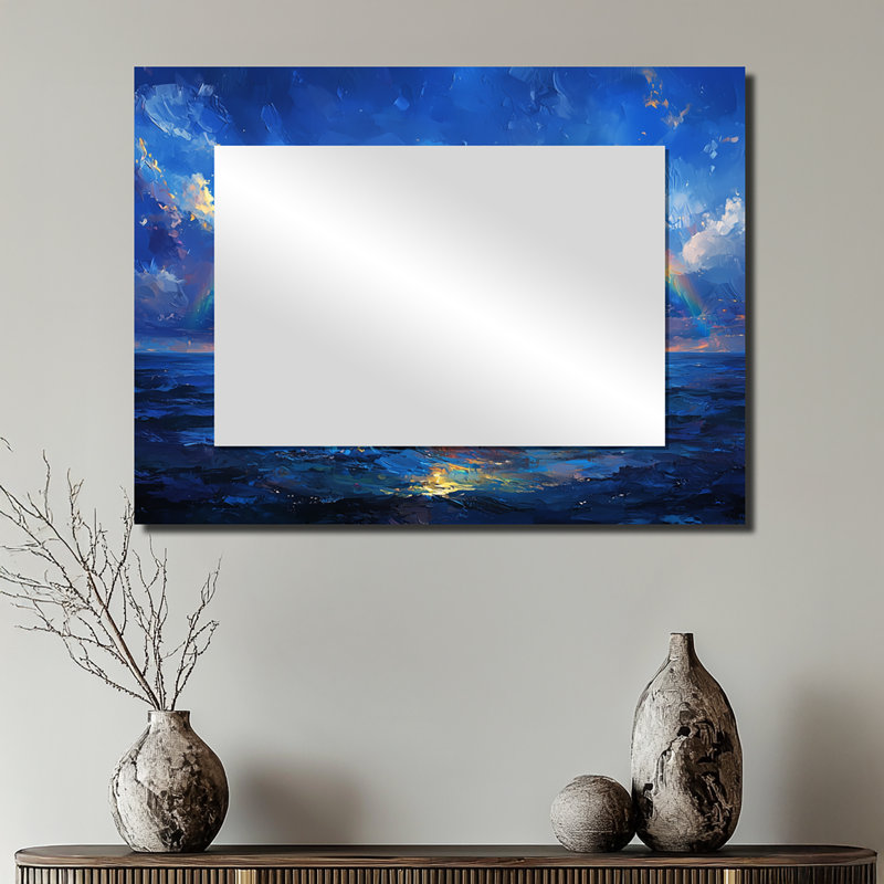 Arc-en-ciel au-dessus de l'océan ouvert - miroir de paysage pour décoration murale - imprimé sur métal, 24 po x 32 po