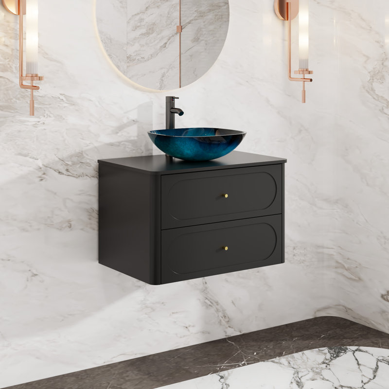 Meuble-lavabo mural simple 30 po avec lavabo vasque, robinet, Beige, 30"