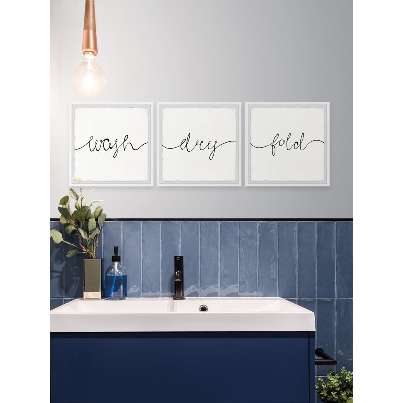 Marita Cursive Laundry by Marmont Hill - 3 Piece Single Picture Frame Print, 30cm H x 91cm W x 3.81cm D