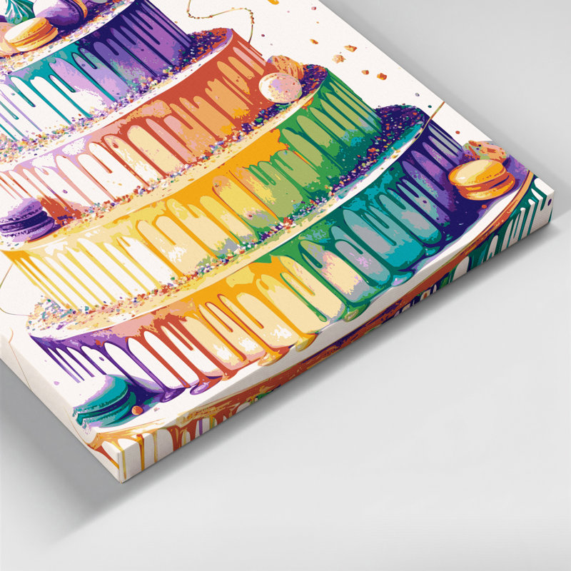 Desserts arc-en-ciel, art mural sur toile beige, H 16 po x l 16 po