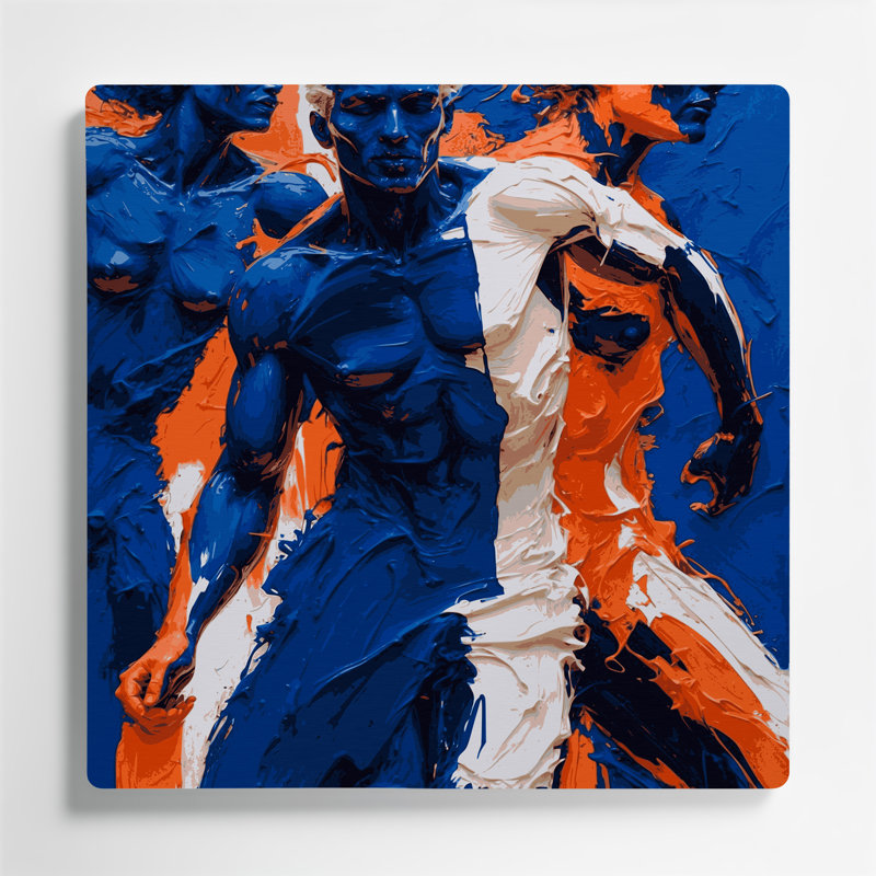 Abstrait art figuratif bleu en métal 76, H 12 po x l 12 po