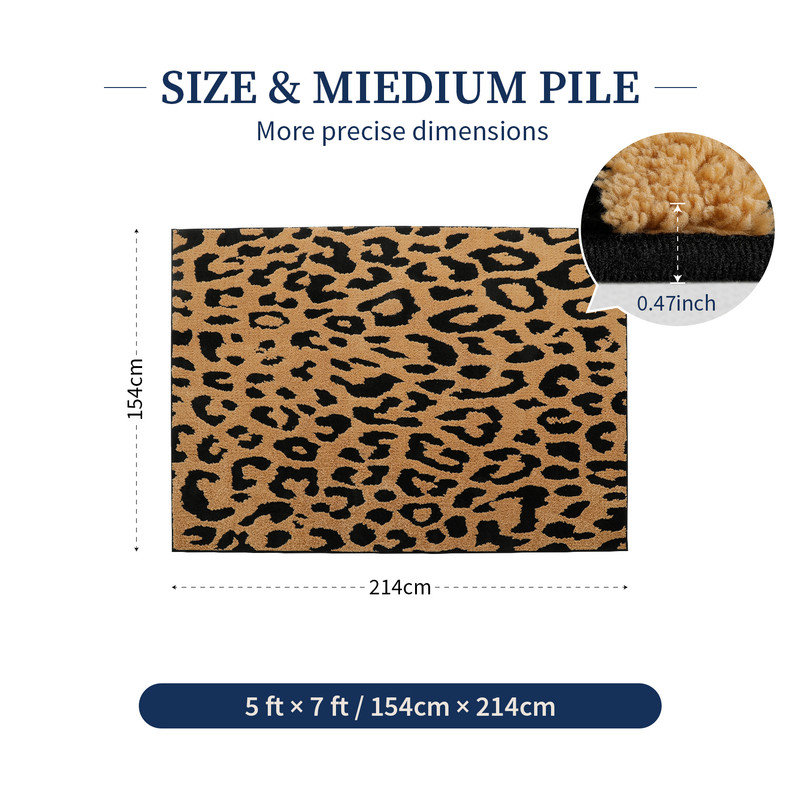 Machine Washable Non-Slip Modern Leopard Print Area Rug, Rectanlge 5'x7'