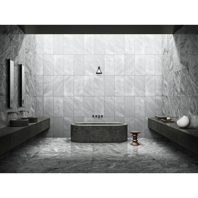 12X24 Inch Marble, Natural Stone Wall Tile In Gray, Ol Textured For Swimming Pool Area Gray Marble 12*24, 3D Fluted, Fishing Store,