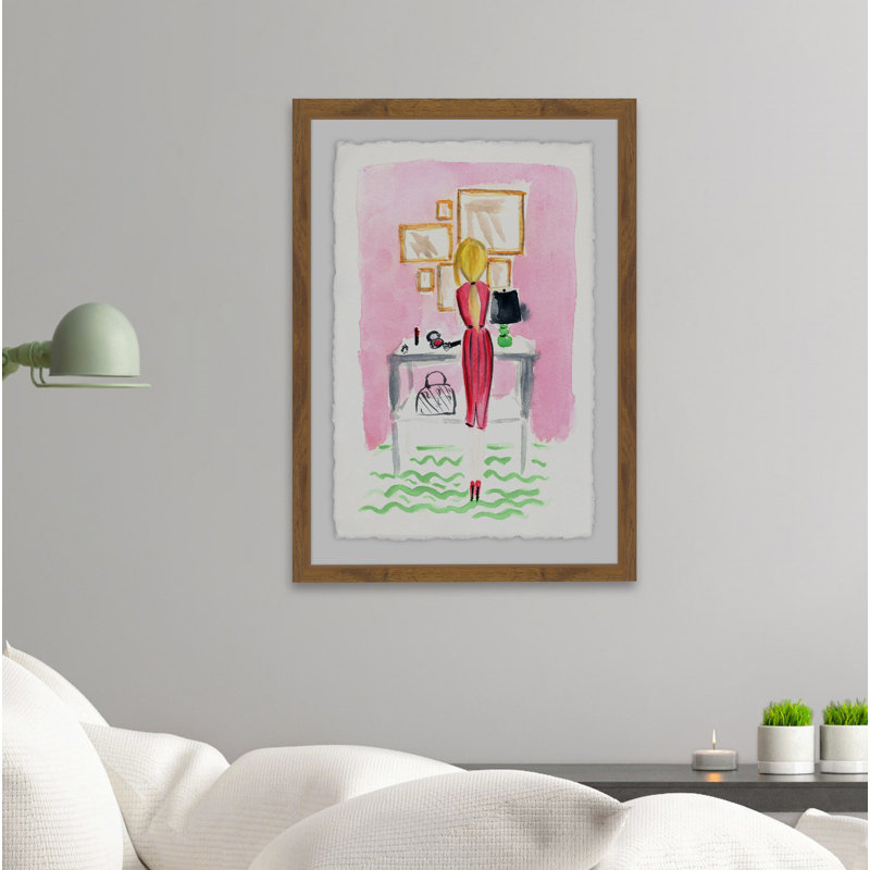« getting ready », reproduction de peinture à l’aquarelle encadrée, H 24 po x l 16 po x P 1,5 po, Cadre brun