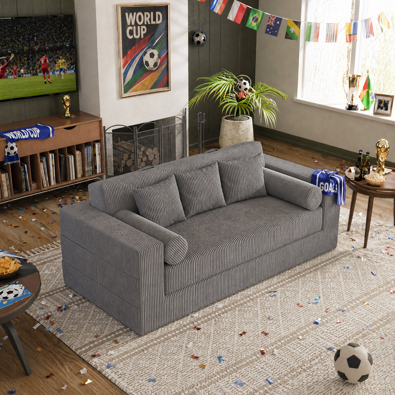 Canapé-lit Boneless, sans assemblage, pour appartement, salon, H 33,46 po x l 85,04 po x P 39,37 po, Gris
