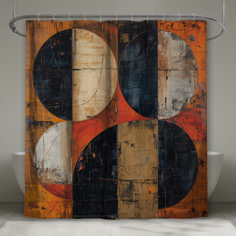 Circular Geometric Shapes Shower Curtains Extra Long, 70in W x 93in H