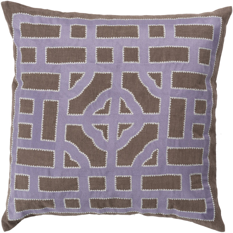 Chinese Geometric Pillow Cover, 20" x 20", Camel/Mauve