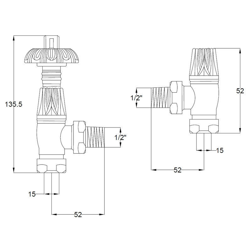 Solid Brass Angled Thermostatic Radiator Valve, Beige