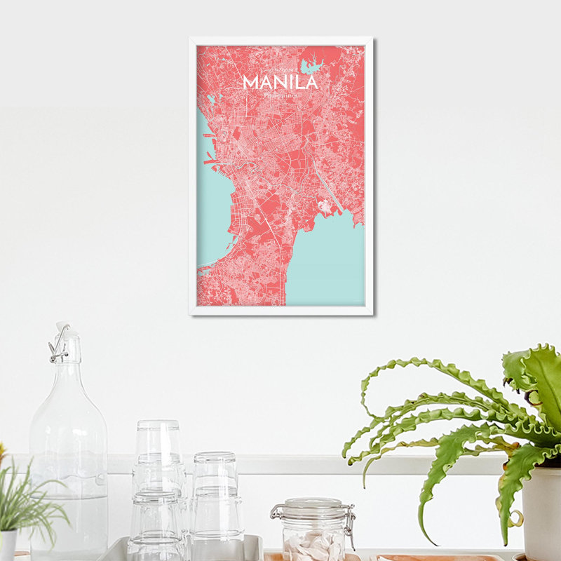 Manille, carte de la ville, impression, H 17 po x l 11 po, Rose / bleu bébé