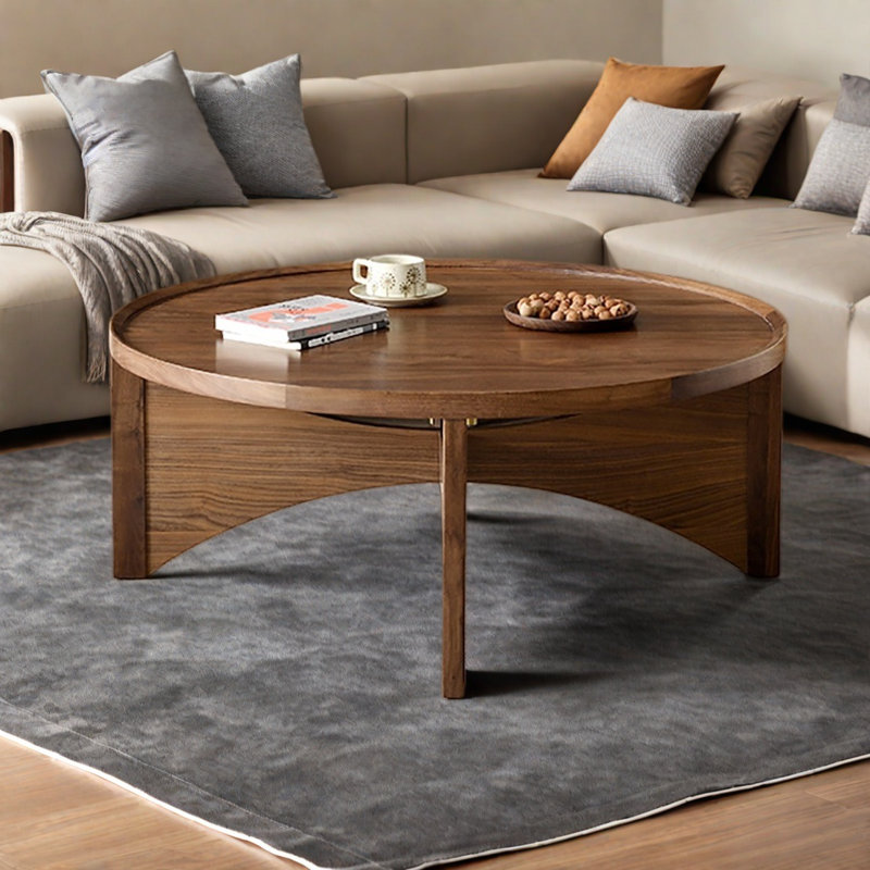 Table basse ronde en noyer noir massif