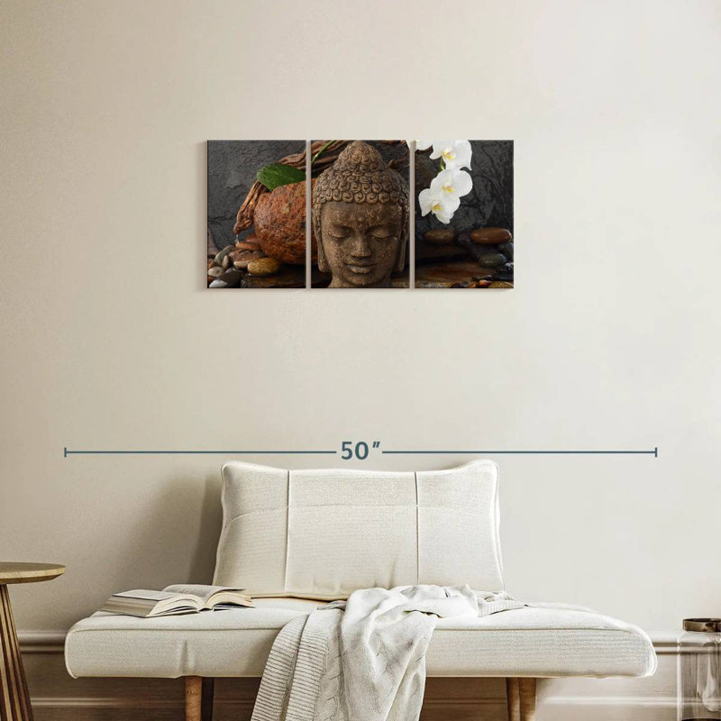  Sculpture tête de bouddha, H 15 po x l 32 po