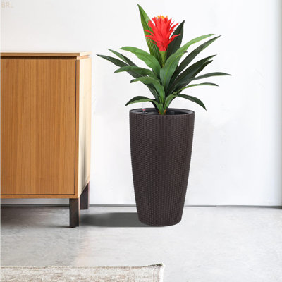 Ensemble de 2 grandes jardinières d'intérieur en faux rotin avec seau intérieur pour moniteur de niveau d'eau, arrosage automatique, pots à fleurs pour jardin, patio, porche, cour arrière