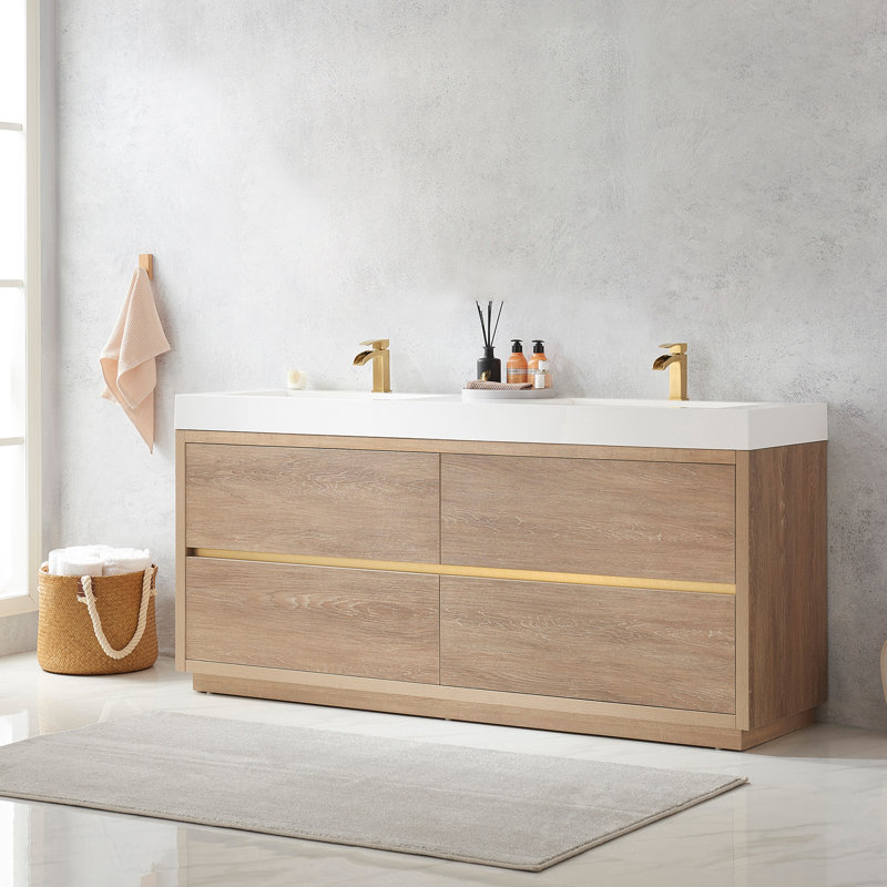 Ensemble de meuble-lavabo double 72 po Beira, Blanc, Chêne nord-américain
