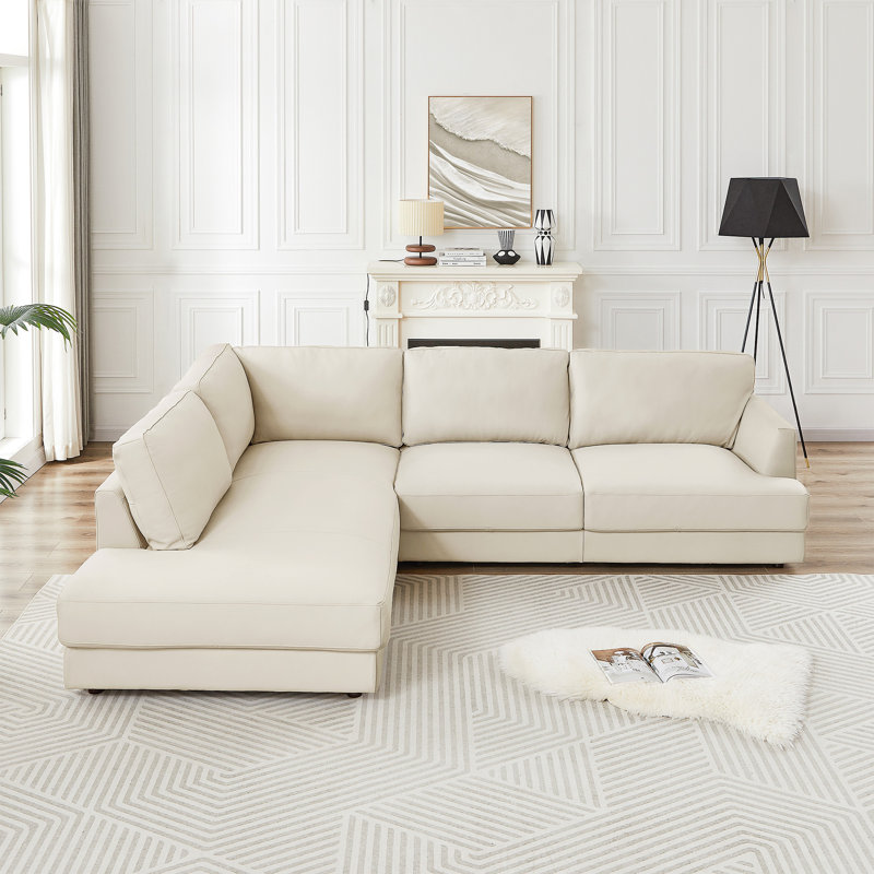 Canapé modulaire en cuir véritable Byrle, Cuir véritable crème, Face à la gauche