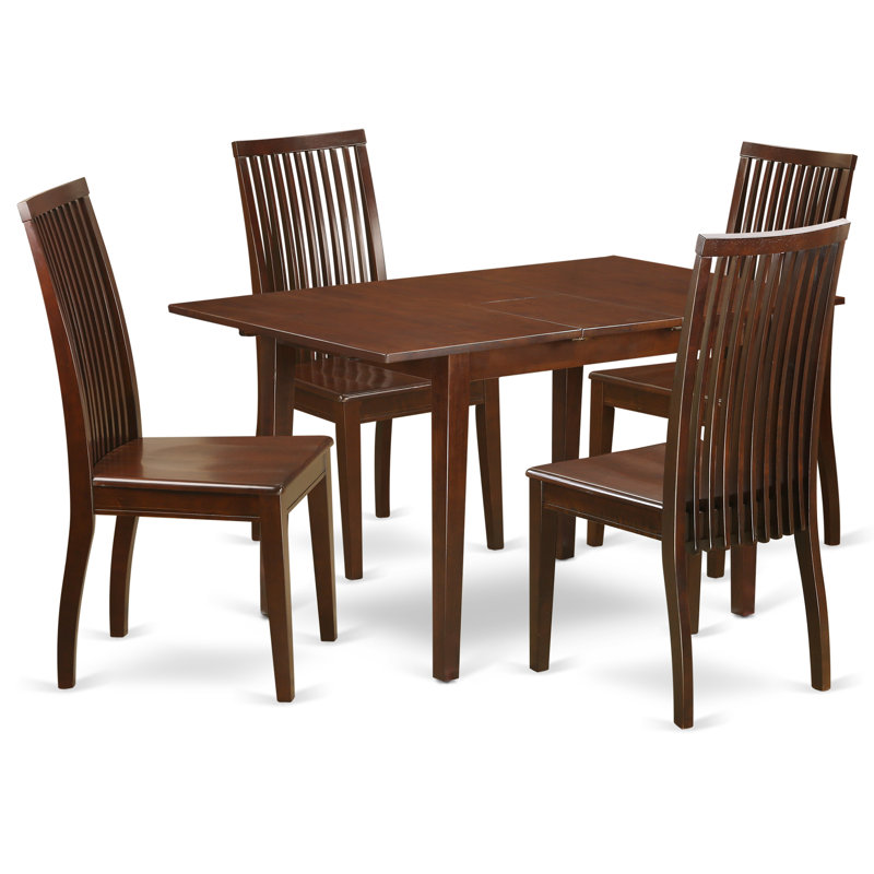 5 Piece Kitchen Table & Chairs Set Includes a Rectangle Dining Room Table with Butterfly Leaf and 4 Dining Chairs, Mahogany