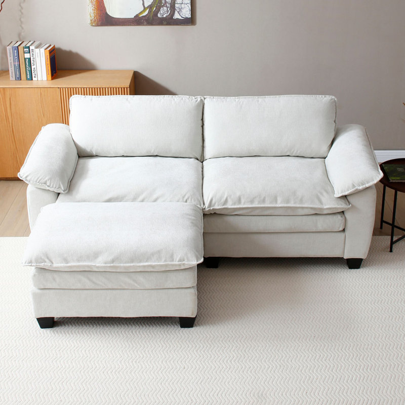 84“ Wide L-Shaped Chenille Sectional Sofa Couch For Small Living Space, Beige Chenille