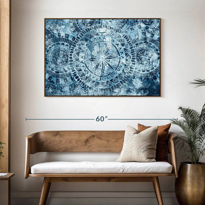 Tribal Blue Mandalas, 46" X 31", Floating Frame Walnut