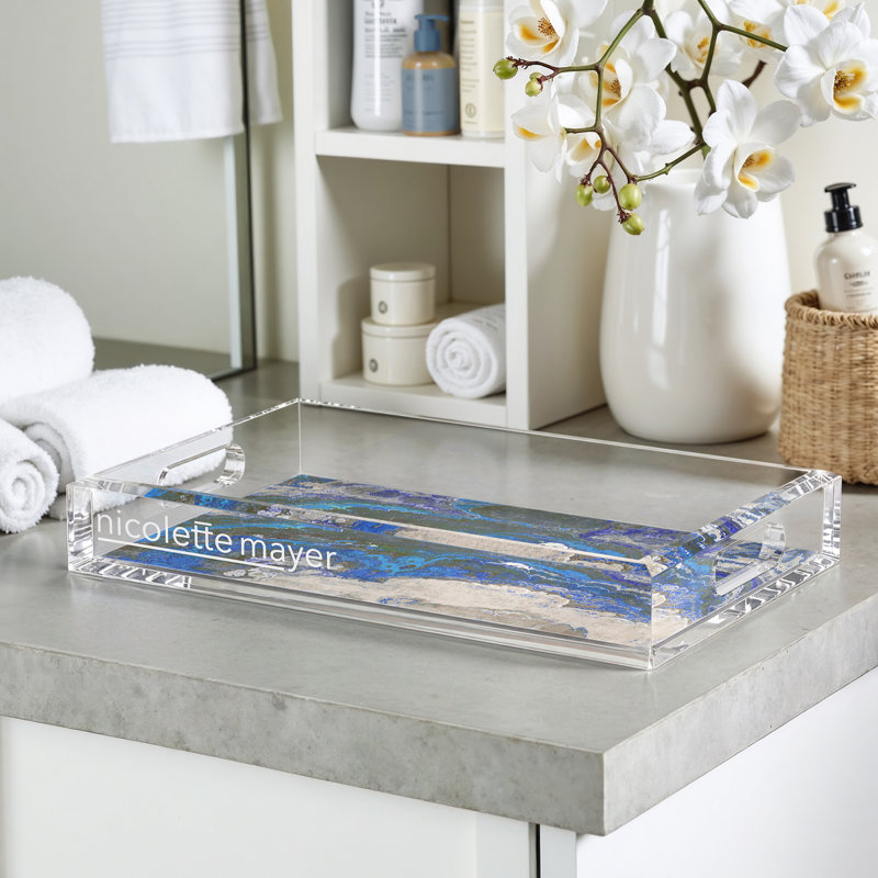 Agate Malachite Acrylic Rectangle Decorative Tray, 12.5"W x 7.75"D x 2"H, Sodalite