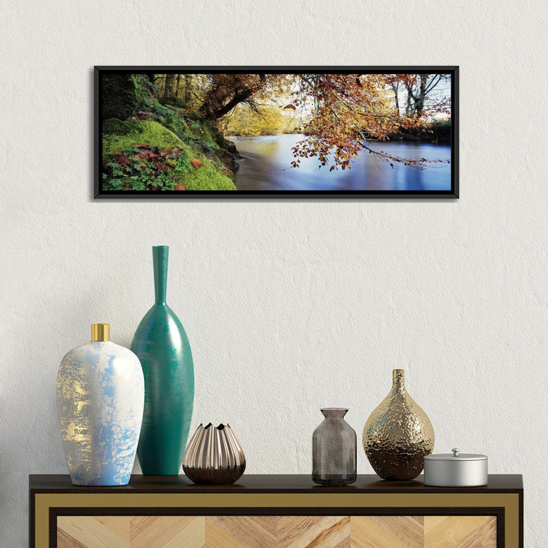 Panoramic Trees Along a River, River Dart, Bickleigh, Mid Devon, Devon, England Photographic Print on Wrapped Canvas