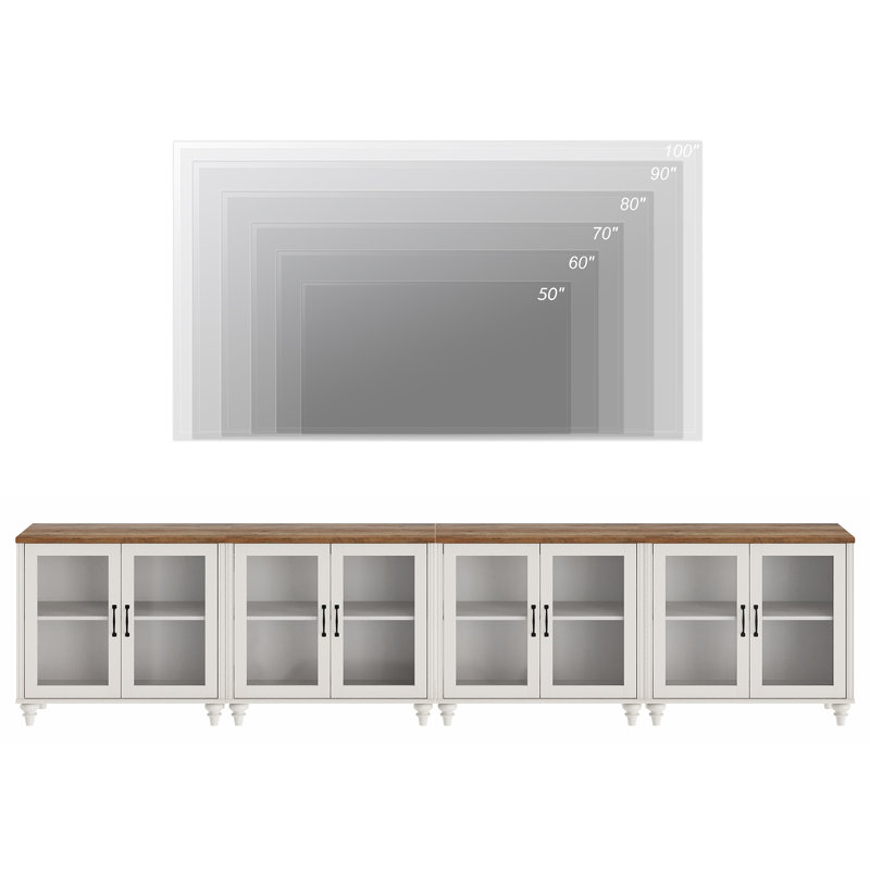 TV Stand For Tvs Up To 105 Inch, Wood TV Console Table For 65-90 Inch TV, Entertainment Center With Glass Door, Kitchen Sideboard Buffet Cabinet For Dining Room