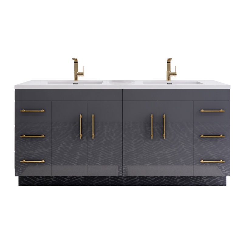 Ensemble de meuble-lavabo double 72 po Spring, Gris brillant