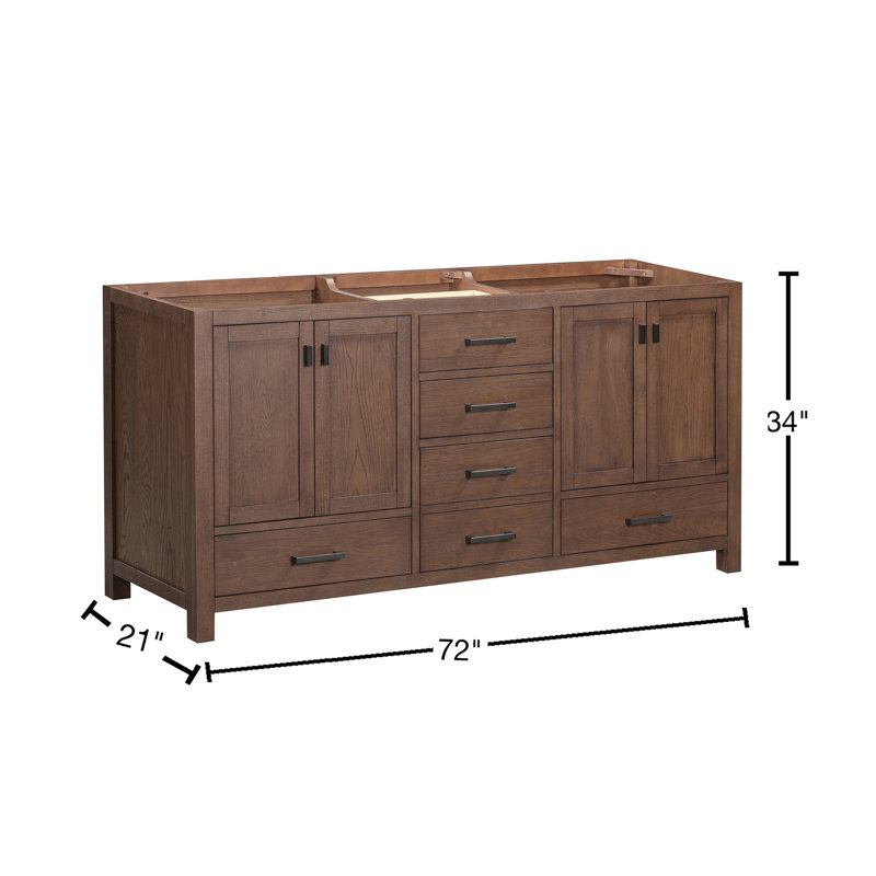 Modero 72'' W Double Bathroom Vanity Base, Mocha Oak