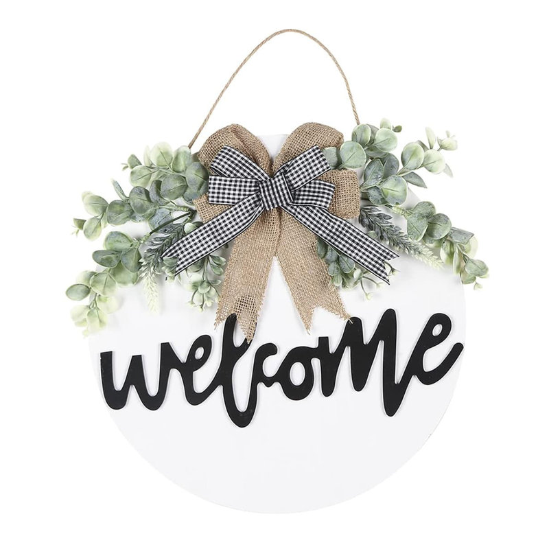 Seasonal Interchangeable Welcome Decor 11.8 in. x 11.8 in. Round White by Rustic Wooden Wall Ar