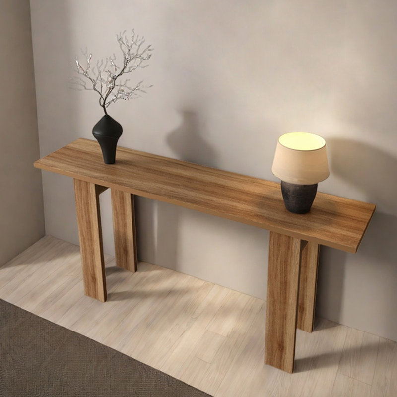 Console Mid-Century moderne en bois massif, Noyer clair, H 31,5 po x l 63 po x P 13,8 po