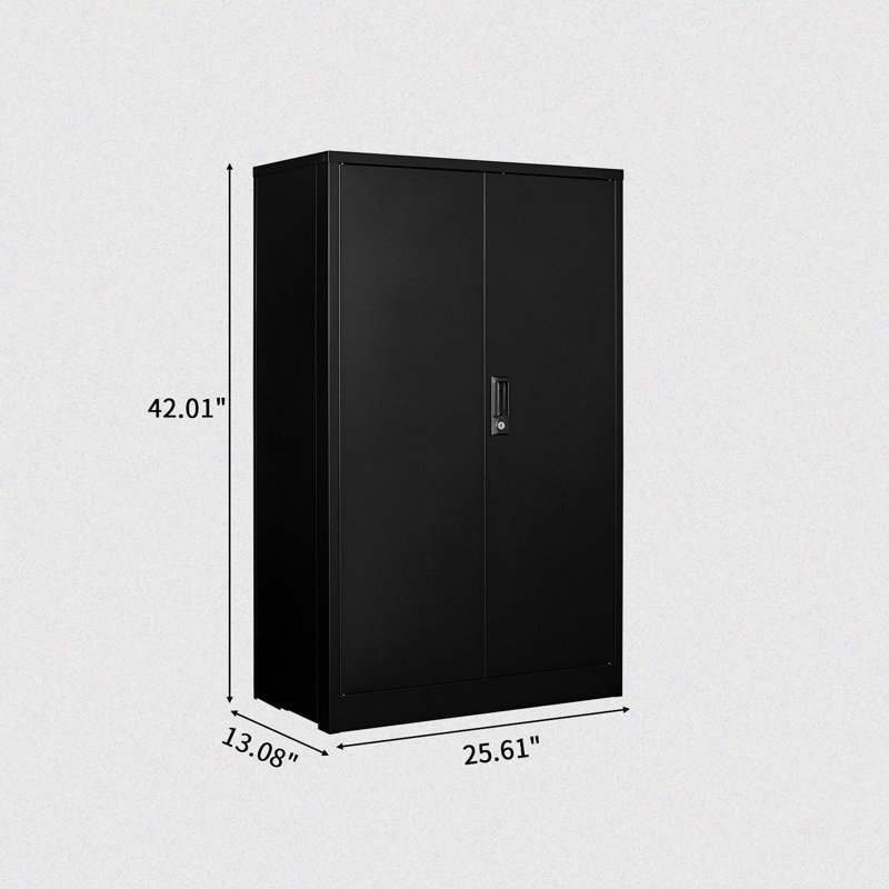 Kovaleski Minimalist Design Lockable 2-Door Storage Cabinet, For Office, Toolroom, Garage Use, Black